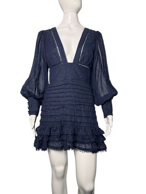 Mackenzie Mode Mariposa Navy Swiss Dot Balloon Sleeve Ruffle Mini Dress Size 4